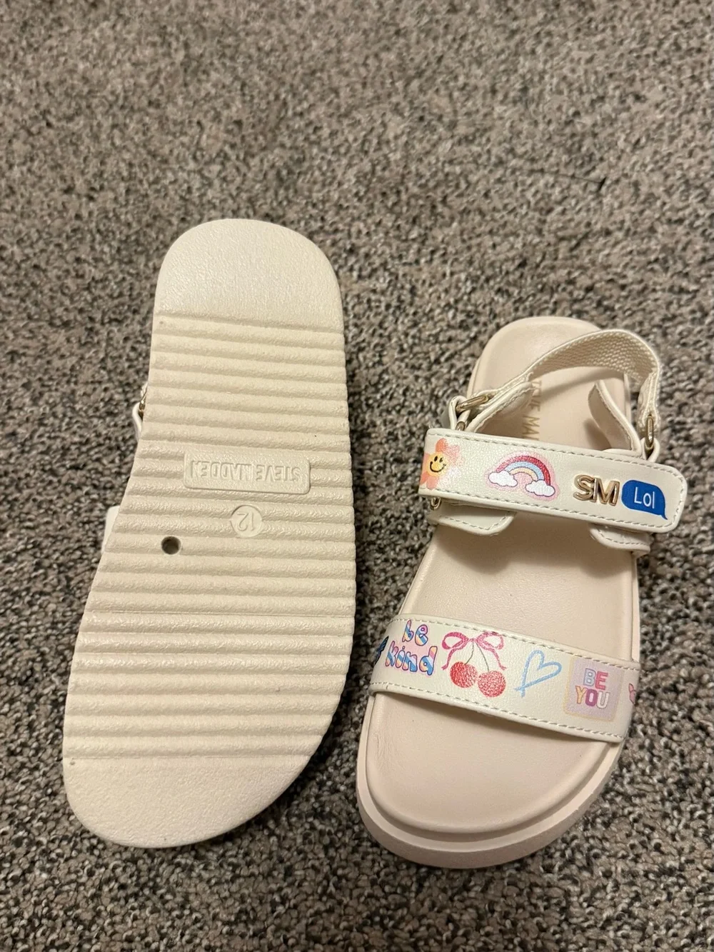 Steve Madden Girls Cream Sandals with Cherry & Rainbow Accents